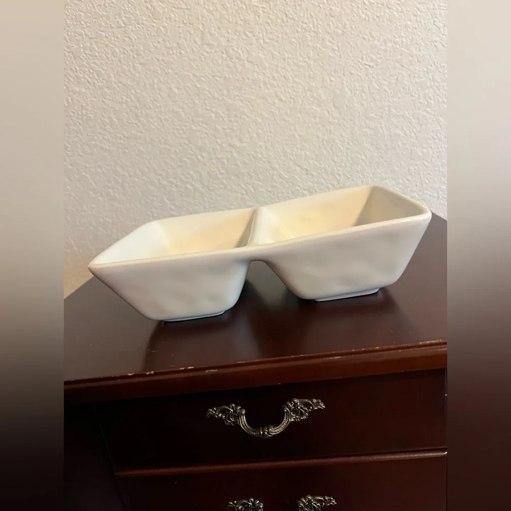 Rae Dunn You're Pretty White Ceramic Dual Section Dish